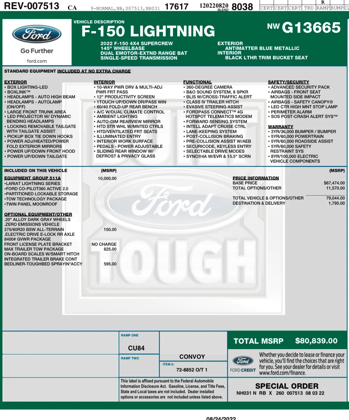 Ford F-150 Lightning 2022 Antimatter Blue Lariat ER Windowsticker01