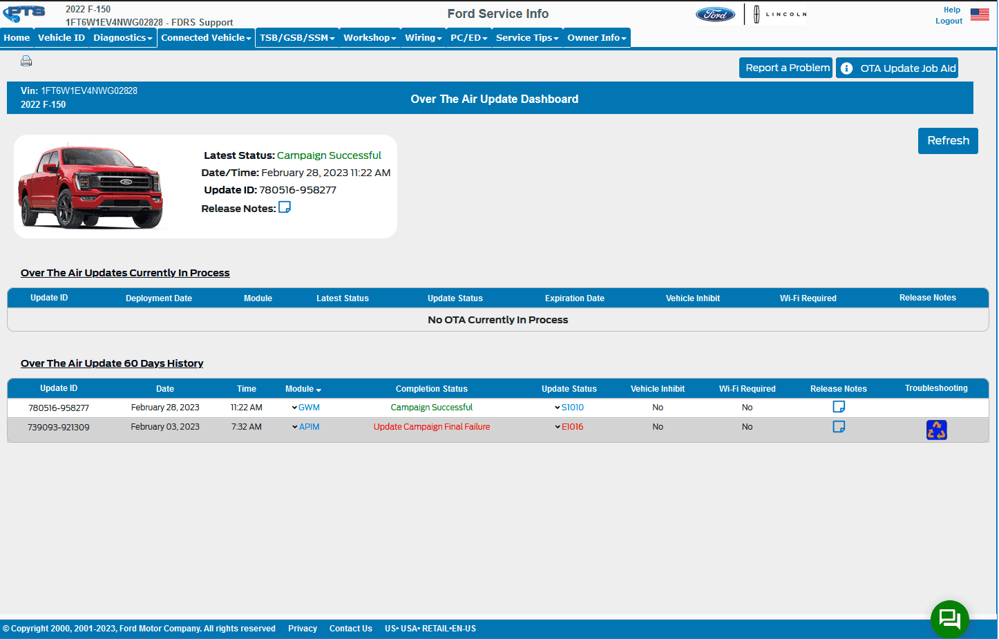 Ford F-150 Lightning Anyone with Error? OTA’s not coming - Ford’s answer OTA_Dashboard