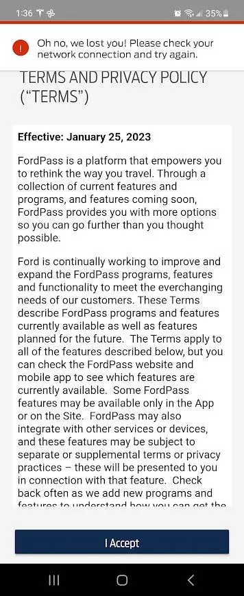 Ford F-150 Lightning Can't use Ford.com or FordPass App at all right now Screenshot_20230430_133651_FordPass