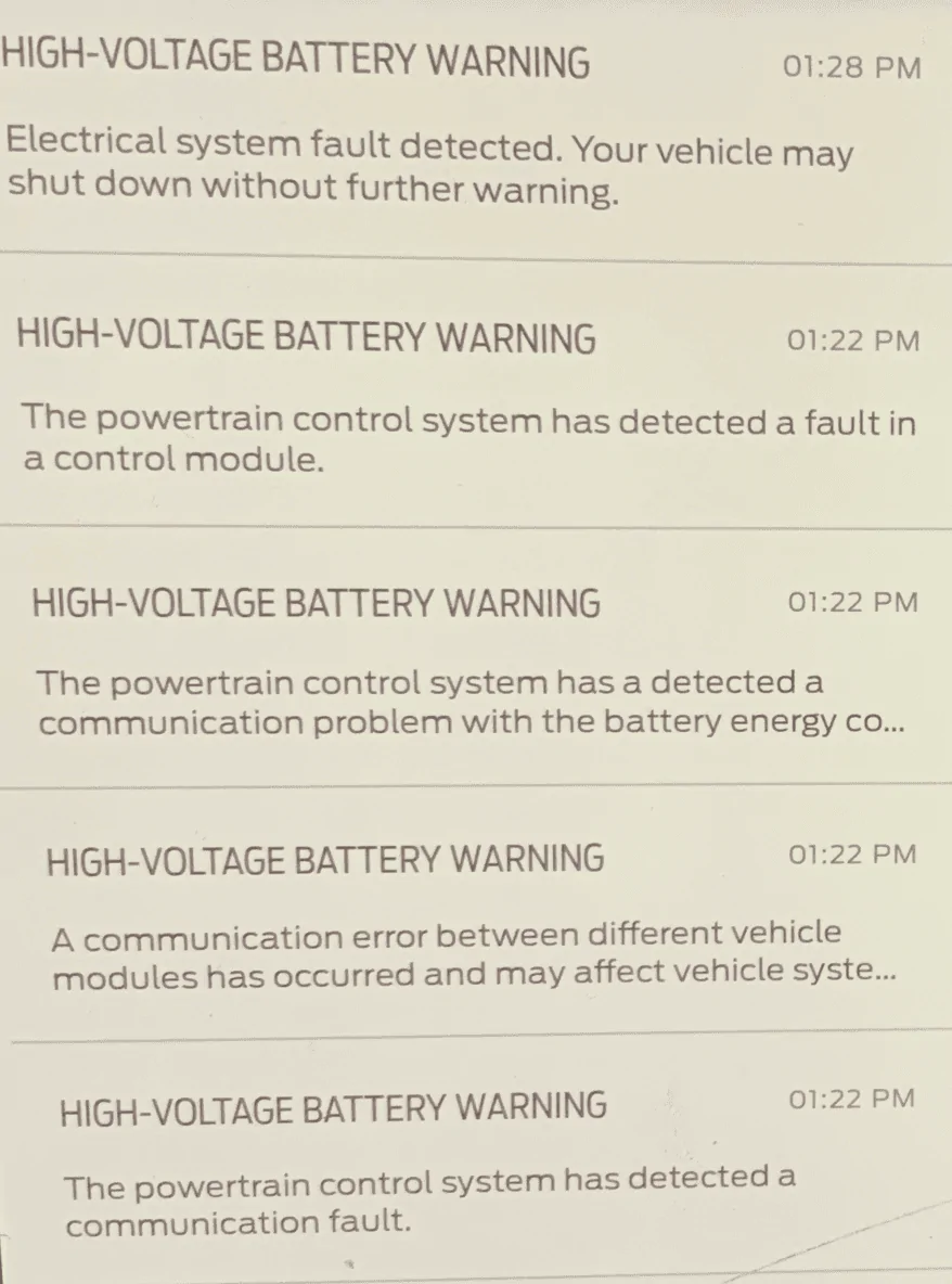 Ford F-150 Lightning “STOP SAFELY NOW” message 1683934274465