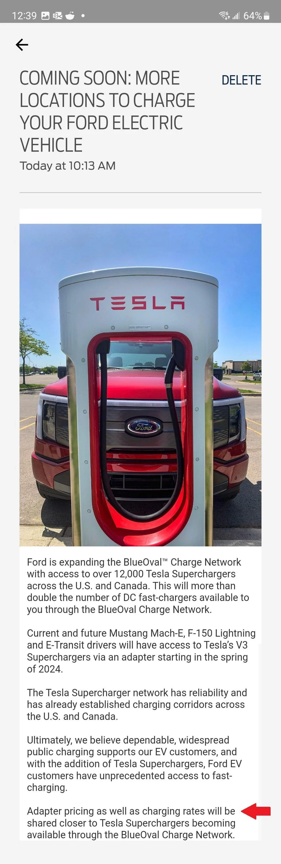 Ford F-150 Lightning F-150 Lightning to gain access to Tesla Superchargers! Get standard NACS port starting 2025! FordPass Notification