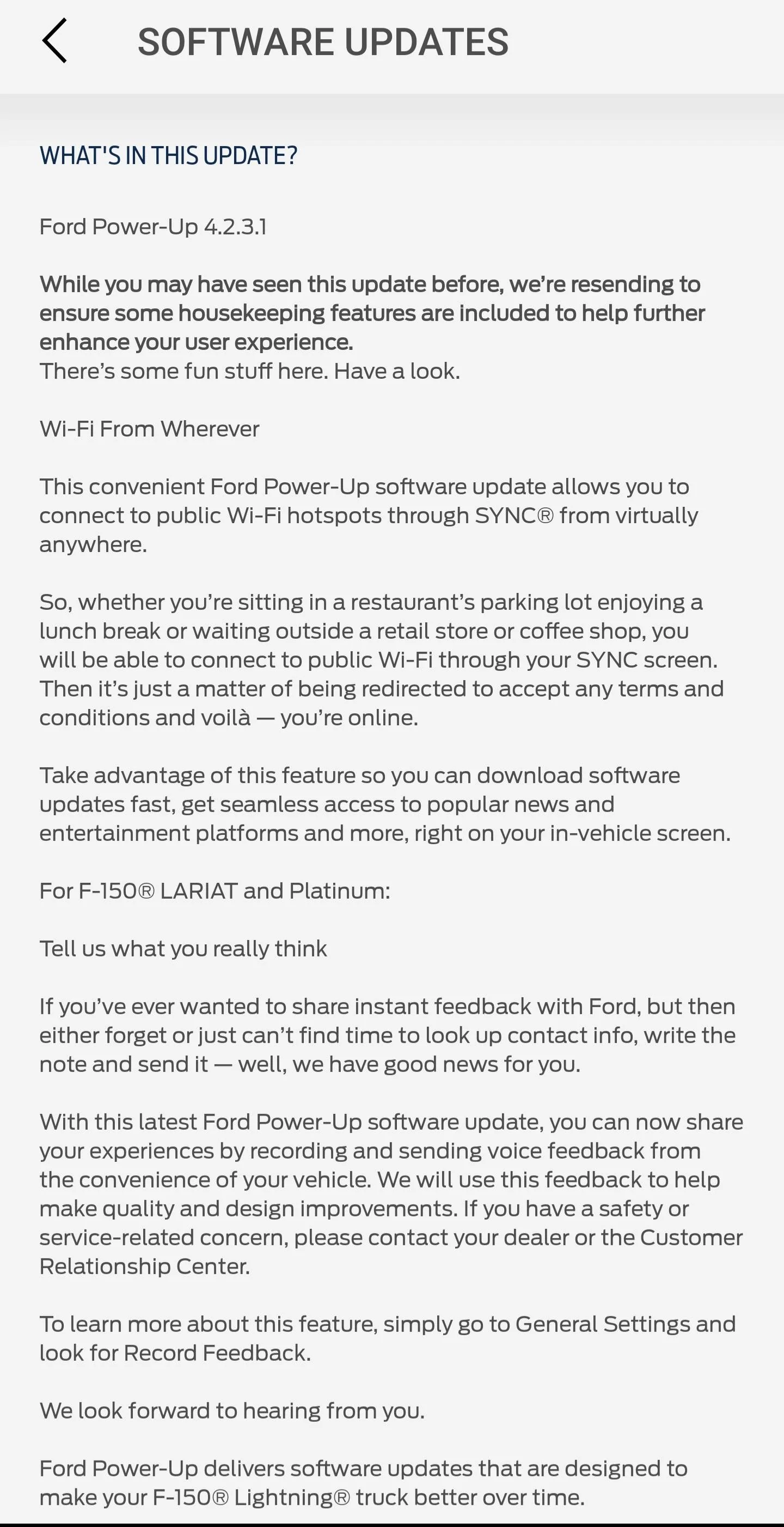 Ford F-150 Lightning Ford Power-Up 4.2.3.1 WiFi catch-up Screenshot_20230531_193741_FordPass