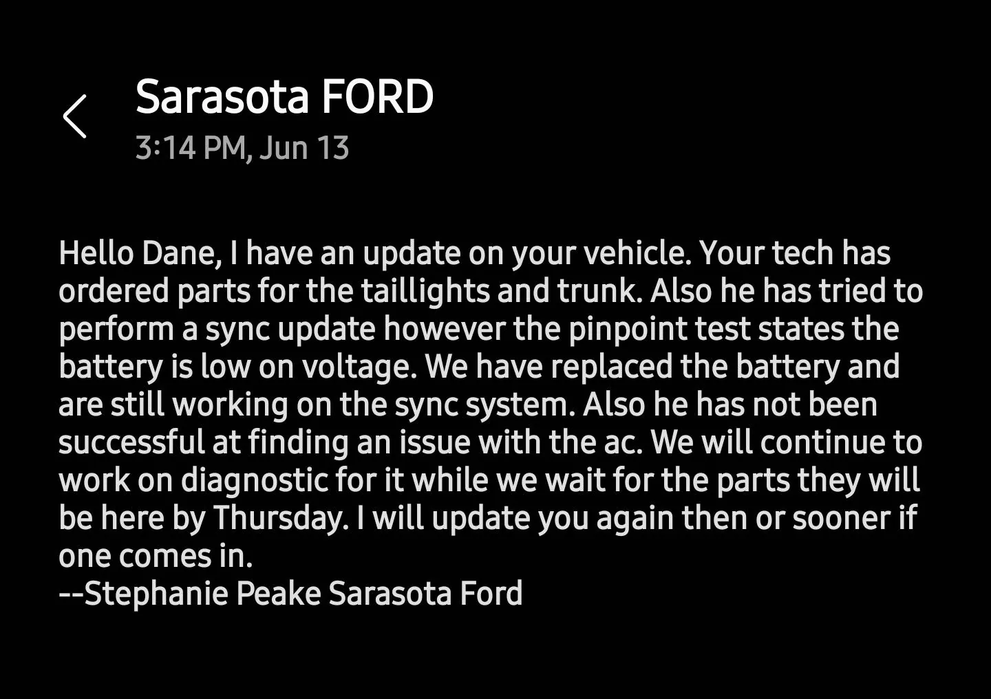 Ford F-150 Lightning Lightening In For Service Monday... Anything Else I Should Check Before Leaving With Them? Screenshot_20230613_153520_Messages