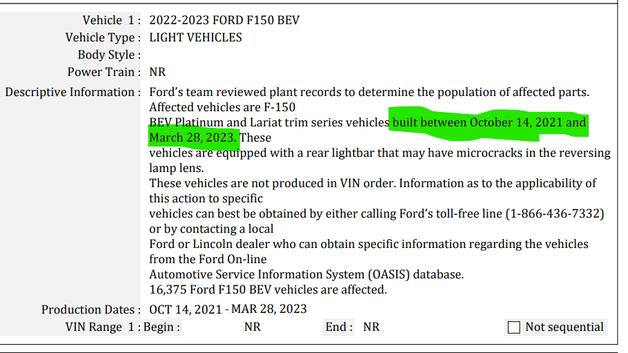 Ford F-150 Lightning Lightbar recall stopping delivery of new vehicles? 1688073107533