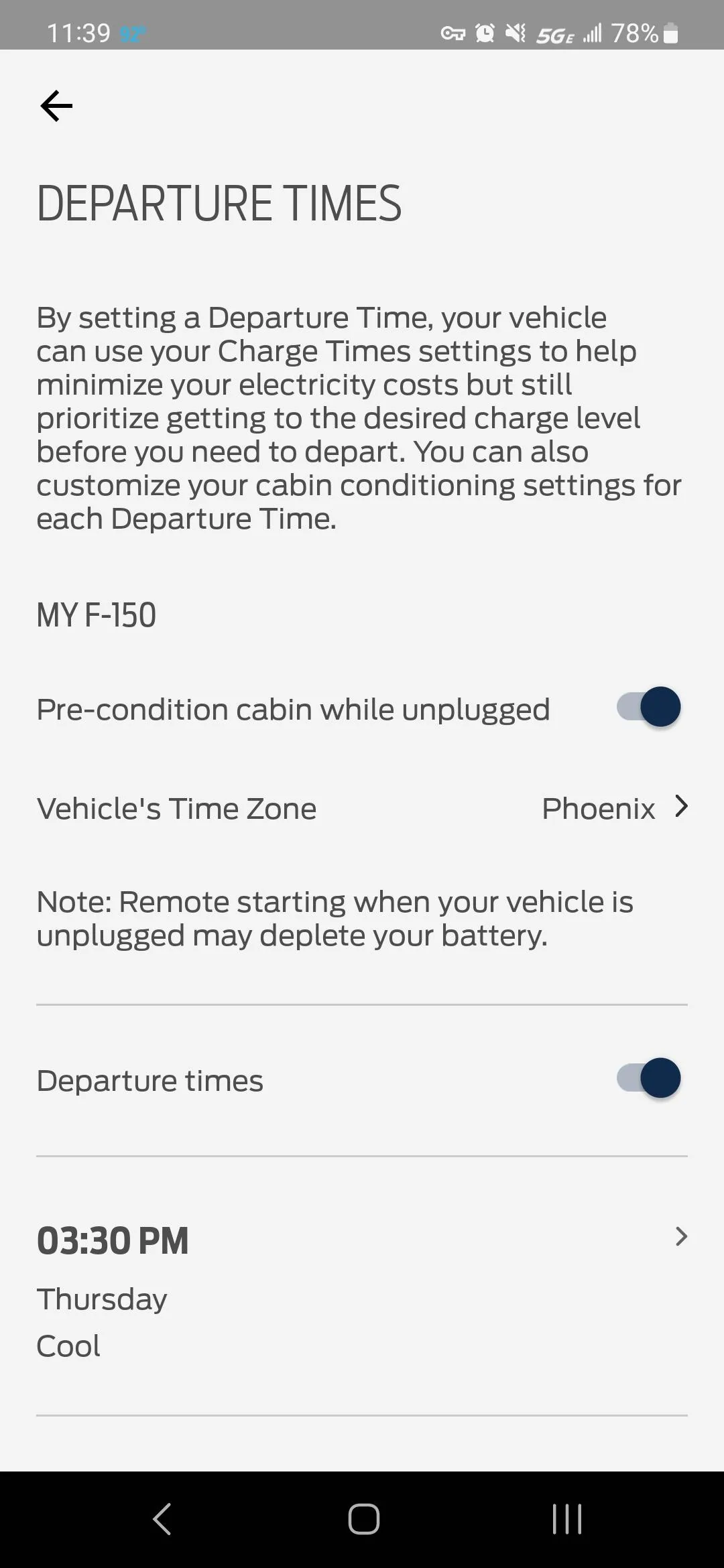 Ford F-150 Lightning Pre-Condition Cabin While Unplugged FordPass Switch Not Working? Screenshot_20230810_113906_FordPass