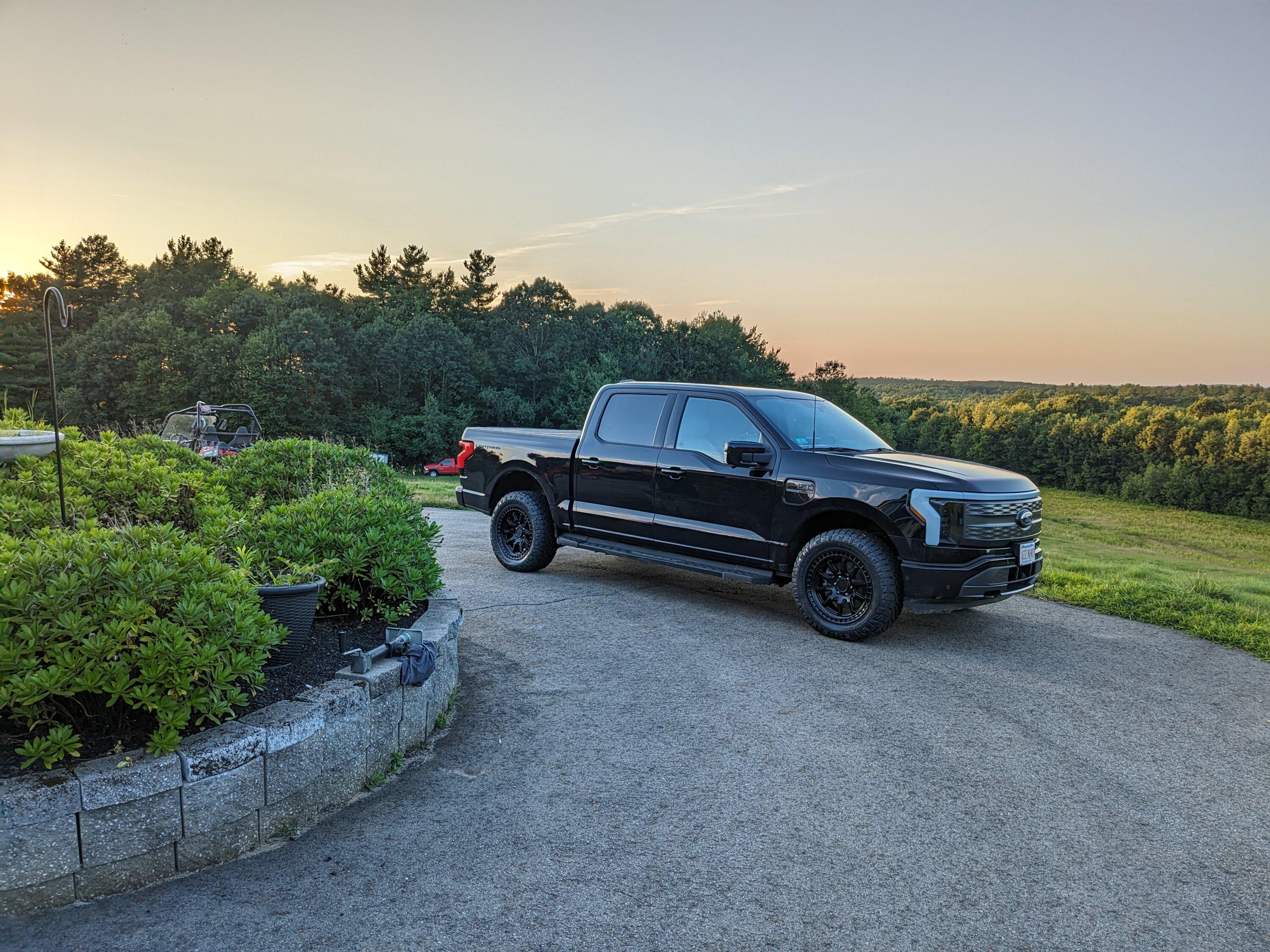 Ford F-150 Lightning Need to raise front end to clear new tires/wheels. Ok to just do the front? 2023-07-20 19.52.14