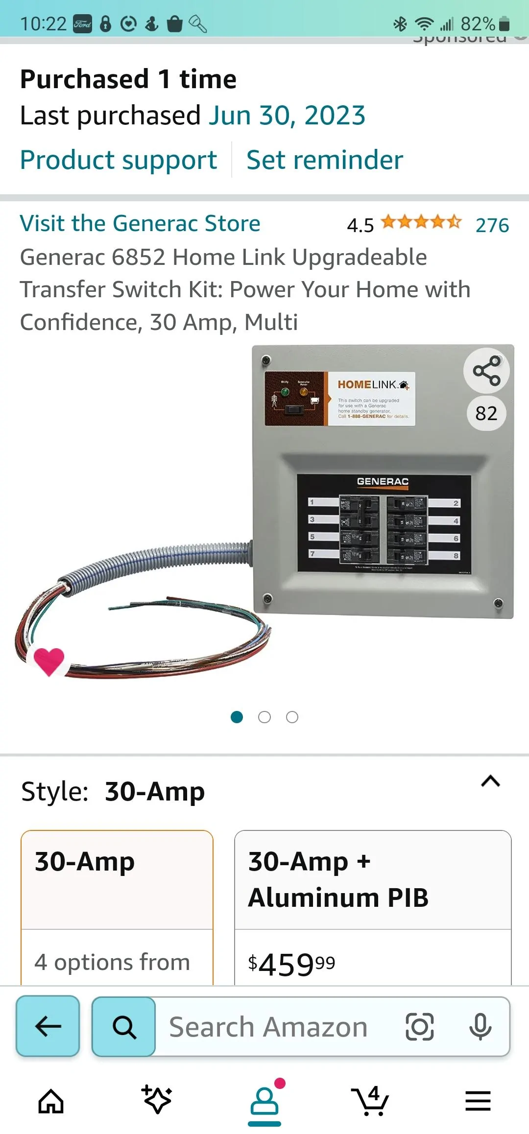Ford F-150 Lightning Generac 6852 Transfer Switch installed (to power my house from the Pro Power 240V plug) Screenshot_20230919_102258_Amazon Shopping