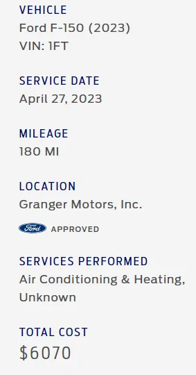 Ford F-150 Lightning F150 Lightning Extended Warranty from Ford Protect at $50 Over Cost! 2023_09_19_12_42_39_Service_History