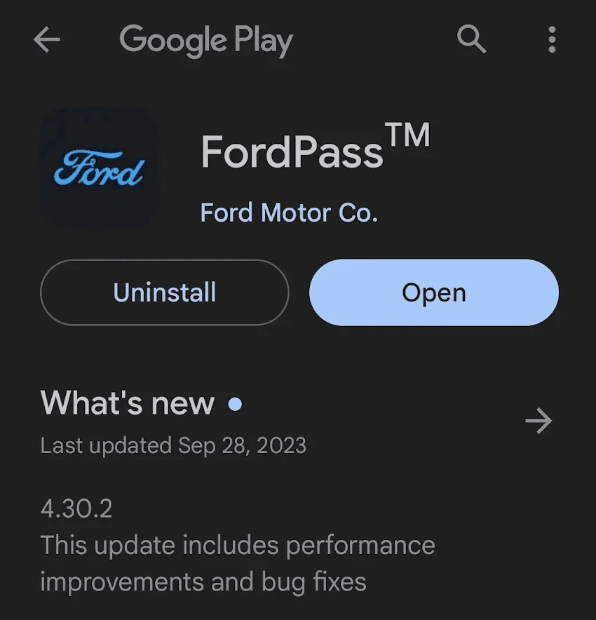 Ford F-150 Lightning FordPass 4.30.2 update (Performance & Bug Fixes v2) 1696360109532