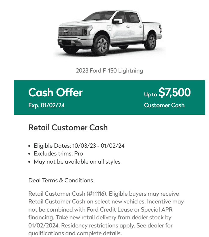 Ford F-150 Lightning F-150 Lightning Cash Rebate Incentives Offered on New Sales/Leases Until January 2024 1696535779505