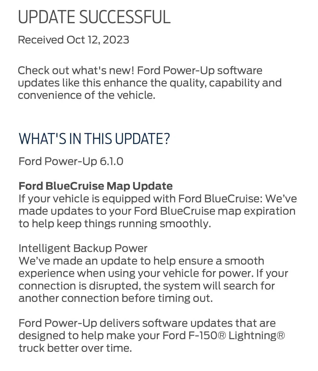 Ford F-150 Lightning Power-Up OTA 6.1.0 - BlueCruise Map Update IMG_2564