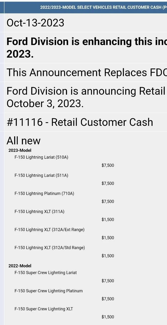 Ford F-150 Lightning $7500 XLT discount? Screenshot_20231016_115414_Chrom