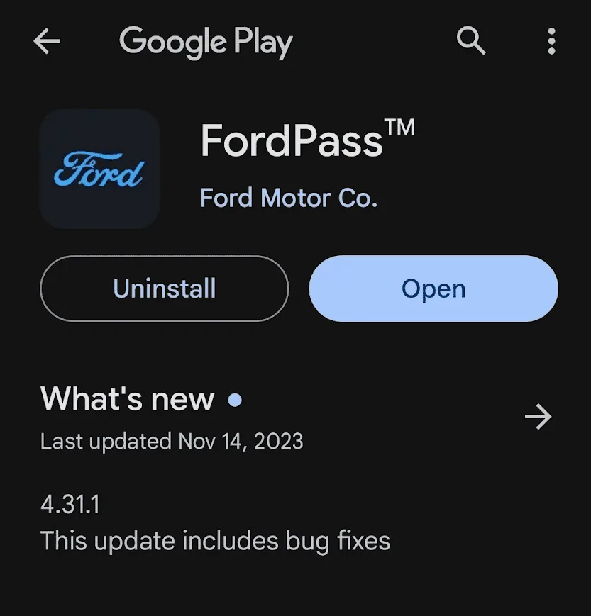 Ford F-150 Lightning FordPass 4.31.1 update (Performance & Bug Fixes) 1700051115903