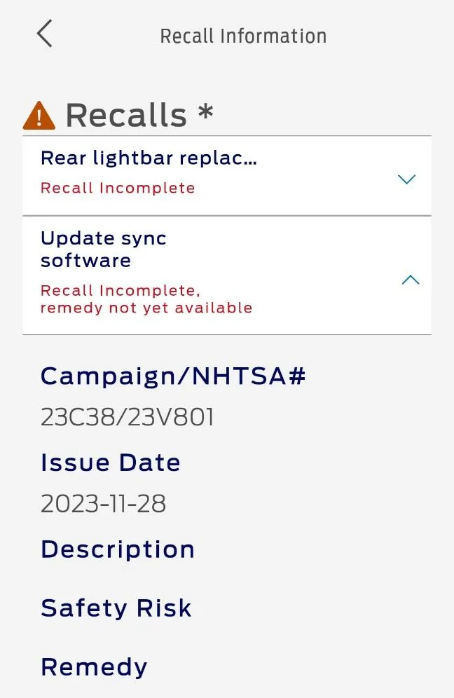 Ford F-150 Lightning Recall 23C38 - Update Sync Software 1000023850