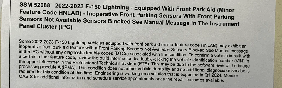Ford F-150 Lightning Front sensor blocked 1701872565519