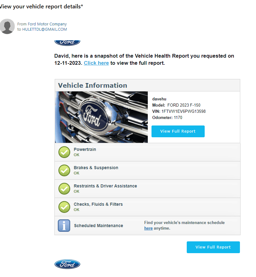 Ford F-150 Lightning Vehicle Health Report {Wrong Mileage} fixed 5/2024 vehicle health report Screenshot
