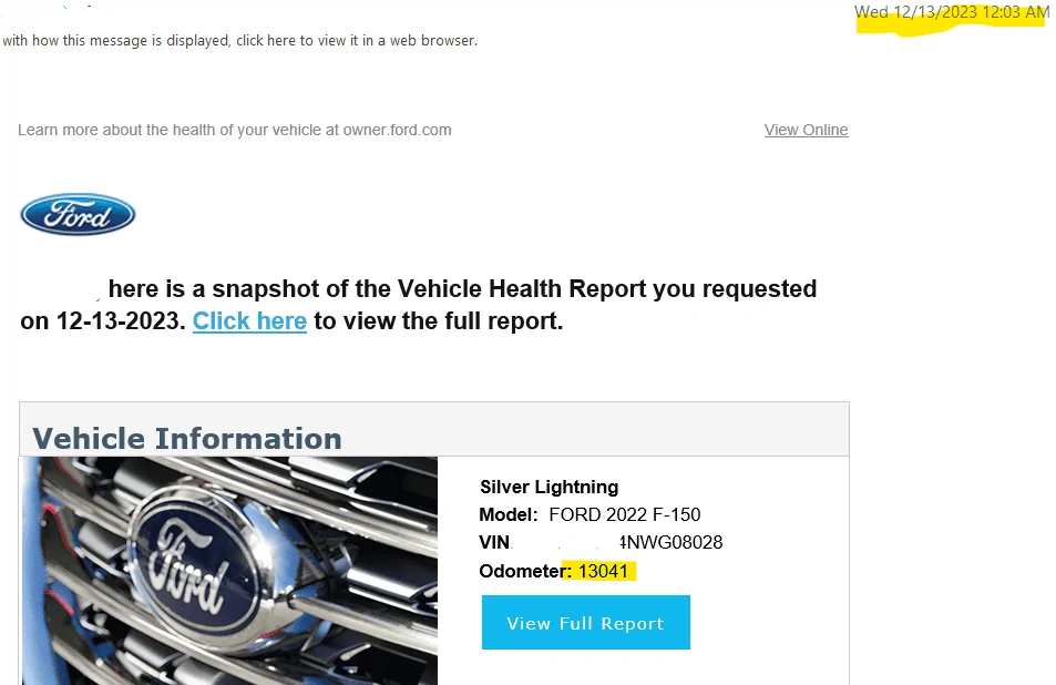 Ford F-150 Lightning Vehicle Health Report {Wrong Mileage} fixed 5/2024 1702488029201