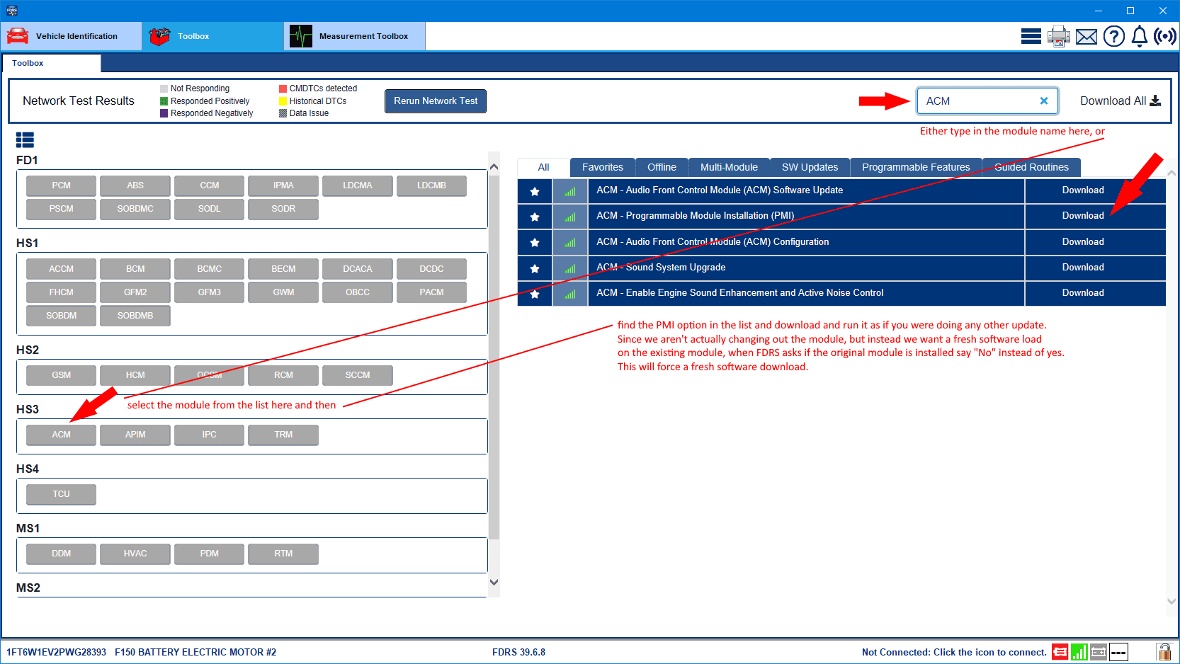Ford F-150 Lightning Lightning Software Updates using FDRS PMI_the_ACM_module