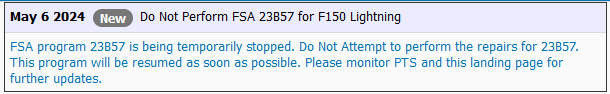 Ford F-150 Lightning CSP-23B57 for High Voltage Battery Notice FSA_23B57_pause_6-May-24