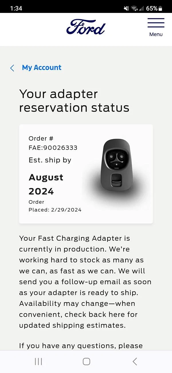 Ford F-150 Lightning Update: F-150 Lightning Fast Charging Tesla Adapters Start Shipping TODAY Per Ford! Screenshot_20240709_133434_Chrom