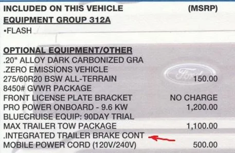 Ford F-150 Lightning Trailer brake control trailer brake controller screenshot
