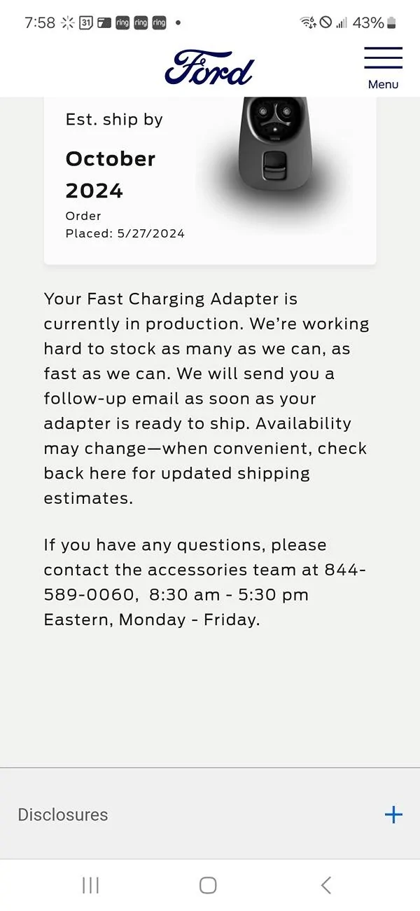 Ford F-150 Lightning Anyone else having trouble getting a Tesla adapter from Ford? Screenshot_20240902_075853_Chrom