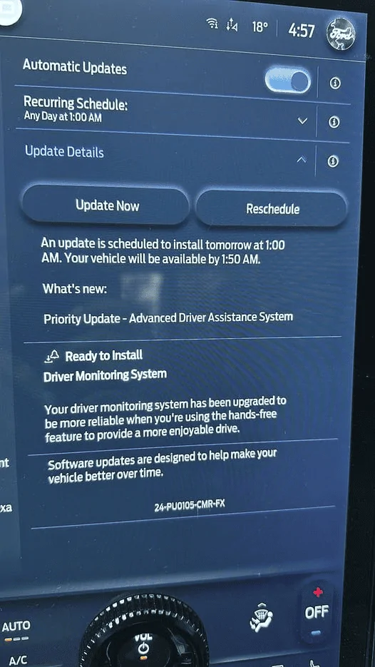 Ford F-150 Lightning Priority Update: 24-PU0105-CMR-FX. Driver Monitoring System 1725661445465-