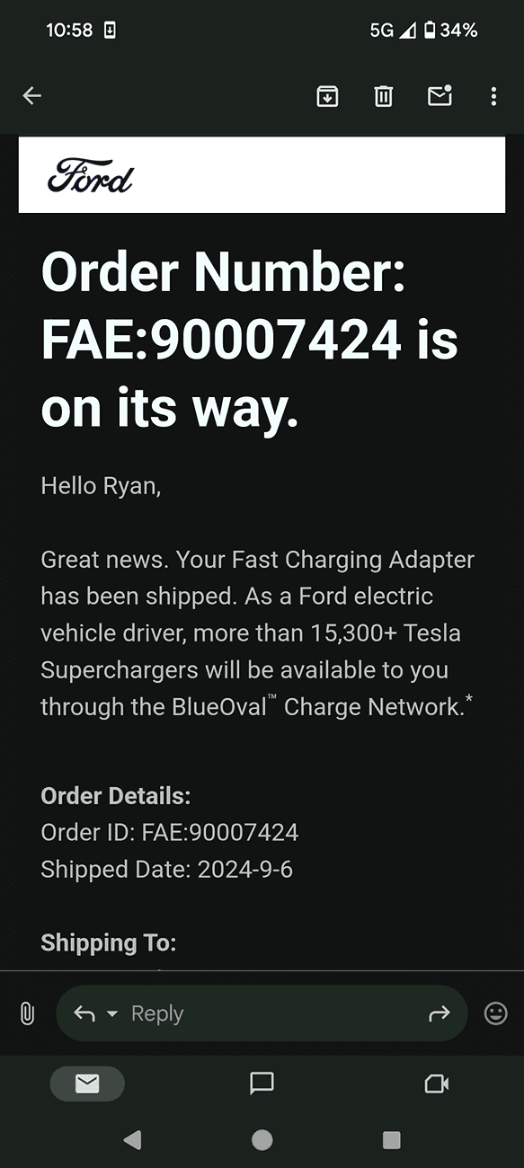 Ford F-150 Lightning Ford Resumes Shipping Fast Charging Adapters (Sept. 2024 batch) 1000004411