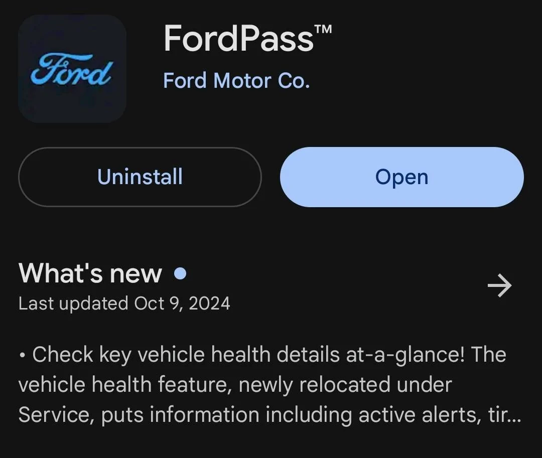 Ford F-150 Lightning FordPass 5.8.0 for android downloaded today Screenshot_20241120_071158_Google Play Stor