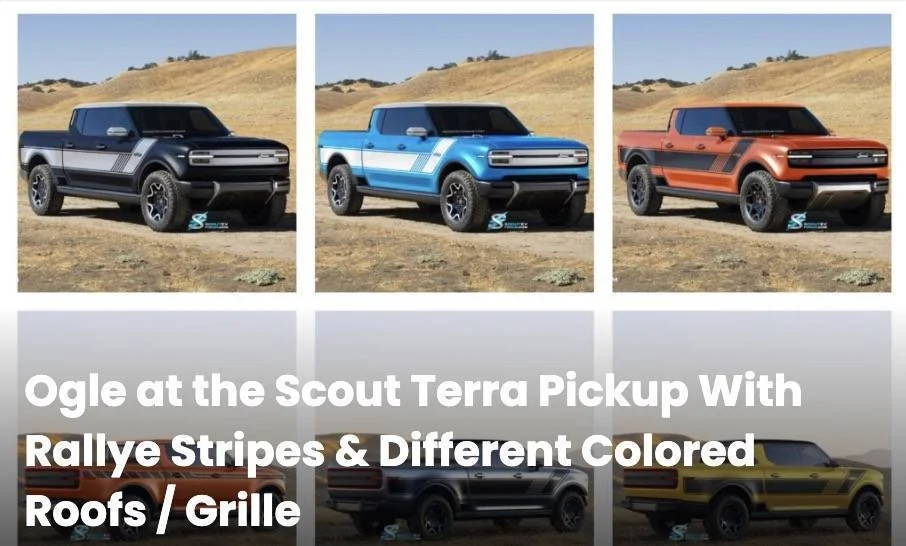 Ford F-150 Lightning Official: Scout EV Pickup & SUV debut w/ Gas Range Extender, 4x4, BOF, Lockers, Sway Bar Disconnect -- All Specs, Wallpapers, Videos scout-terra-pickup-colors-stripes-jpg-jpg