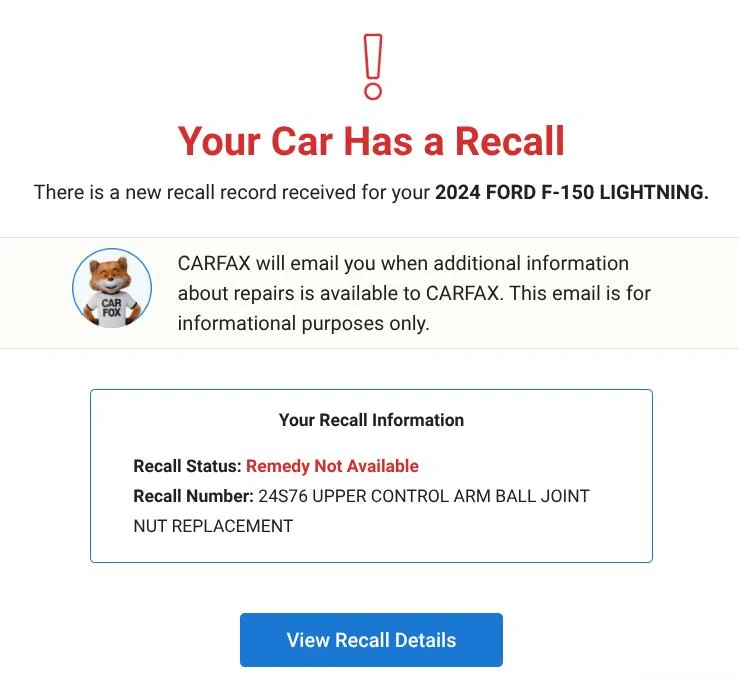 Ford F-150 Lightning NHTSA Recall - Loss of Steering from Front Control Arm Separation (Impacting certain 2023 to 2024 builds) 1736374290460-vh