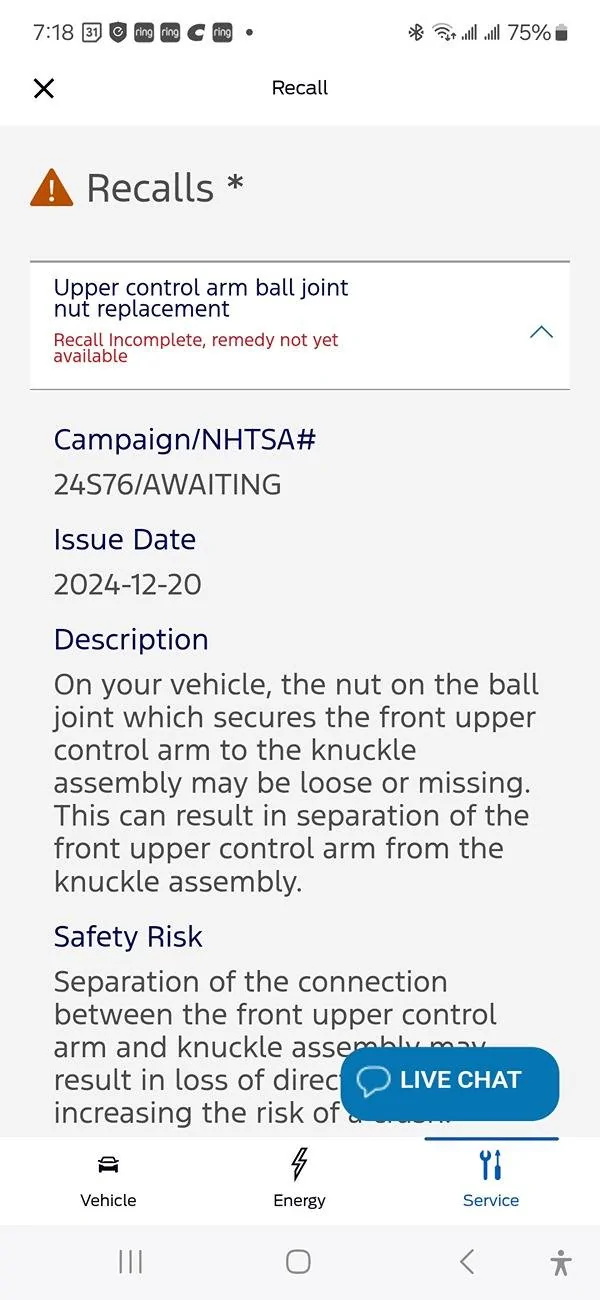 Ford F-150 Lightning NHTSA Recall - Loss of Steering from Front Control Arm Separation (Impacting certain 2023 to 2024 builds) Screenshot_20250112_071849_FordPass