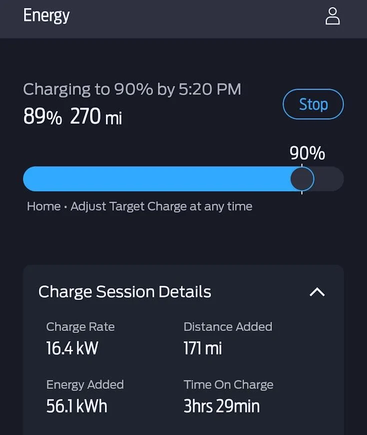 Ford F-150 Lightning Battery level after setting a departure time 1736734365783-h