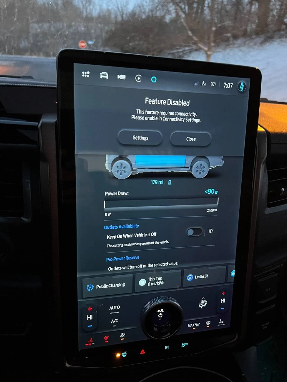 Ford F-150 Lightning "Feature Disabled" message when I tap on ProPower Onboard in infotainment IMG_3735