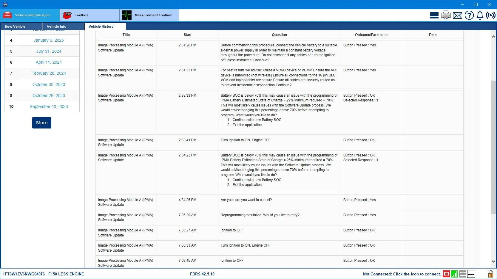 Ford F-150 Lightning CSP 24B56 - Inoperative Front Parking Sensor(s) - IPMA Software Update for Certain 2022-24 F-150 Lightning Trucks 1FT6W1EV6NWG04076-19-Jan-25Work