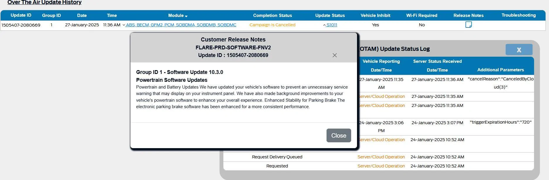 Ford F-150 Lightning OTA Software Update 10.3.0 - Powertrain, Battery, Parking Brake Screenshot 2025-01-27 191413