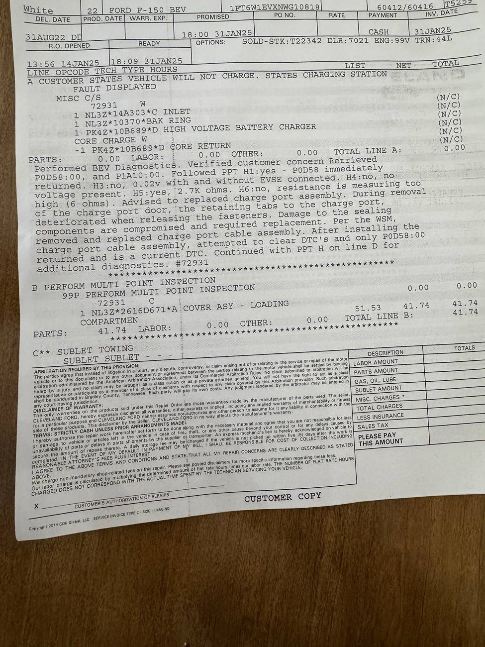 Ford F-150 Lightning 22 Lariat will not DC Charge or Level 2 Charge IMG_3063