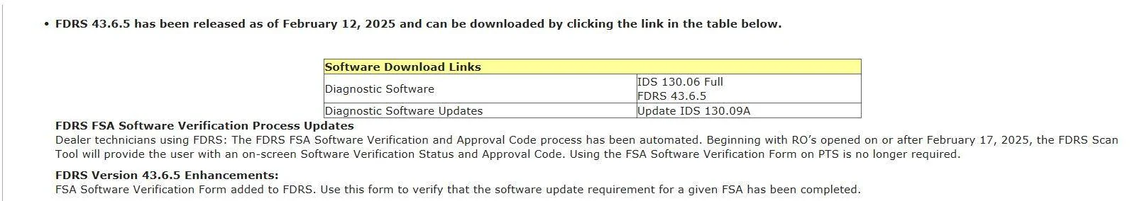 Ford F-150 Lightning Lightning Software Updates using FDRS FDRS_43-6-5_Release_Note_13_Feb-25