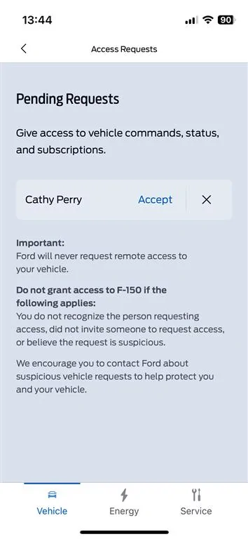 Ford F-150 Lightning FordPass fraudulent Vehicle Access Request 27335 (Medium)