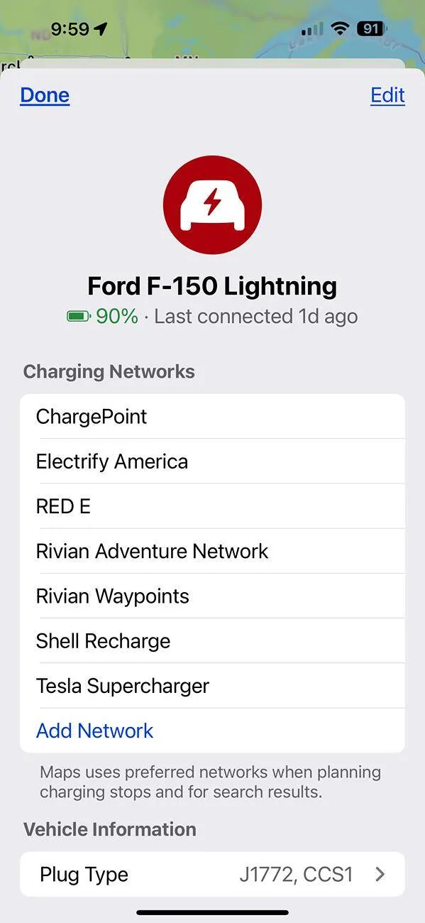Ford F-150 Lightning Apple Maps EV Routing IMG_3232