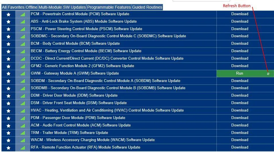Ford F-150 Lightning Lightning Software Updates using FDRS refresh-button