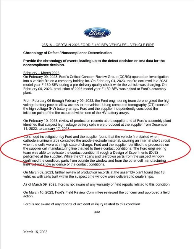 Ford F-150 Lightning Safety Program: 25S18 aka 25V131: HV Battery Electrode Misalignment Discussion 20233-~1