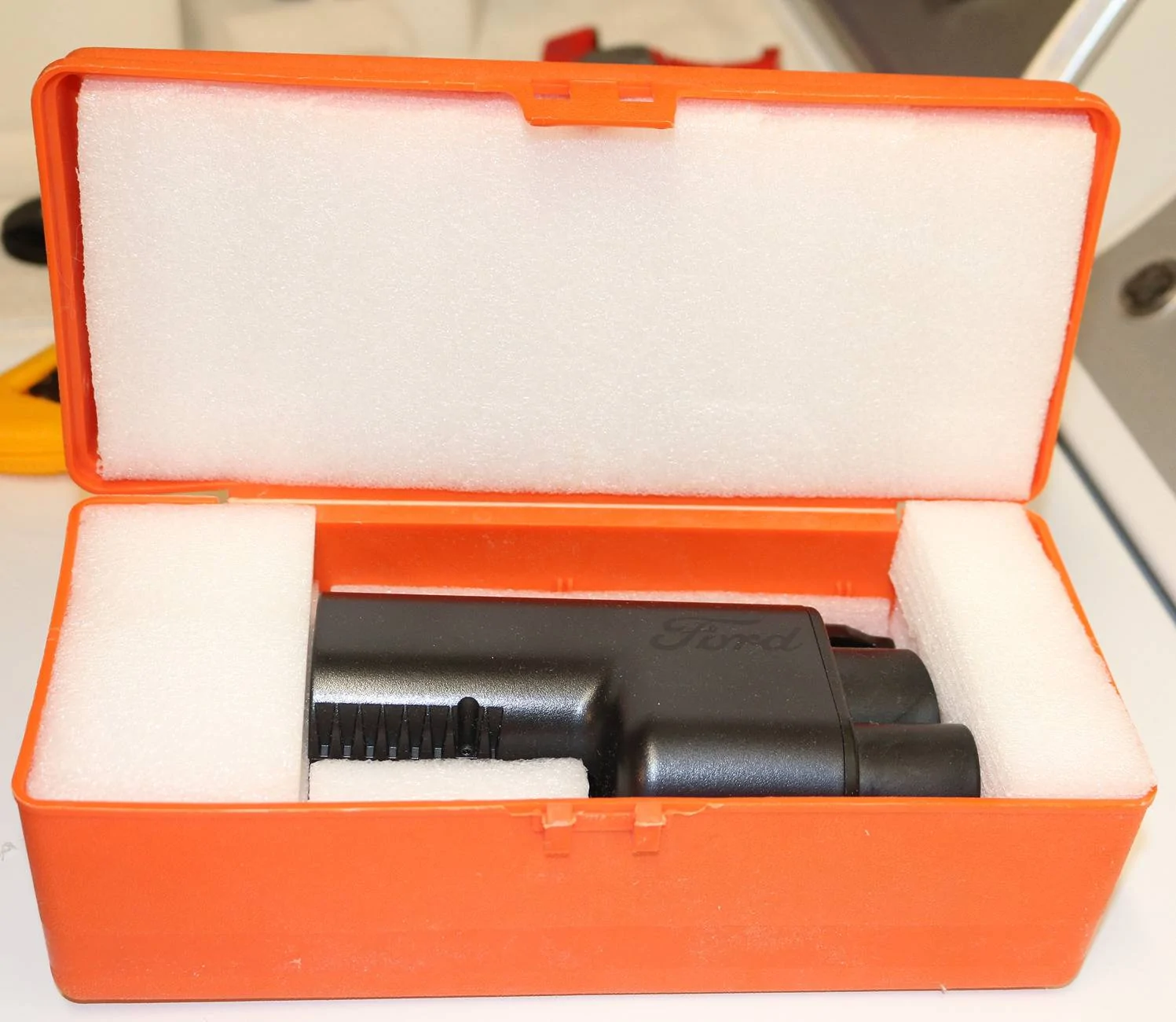 Ford F-150 Lightning Tesla supercharger adapter case IMG_5796-old plastic tool box and foam