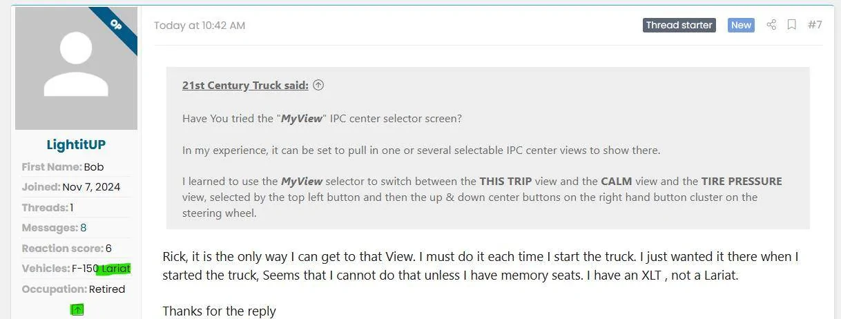 Ford F-150 Lightning Setting the driver view to personnel preference 1742686150835-vr