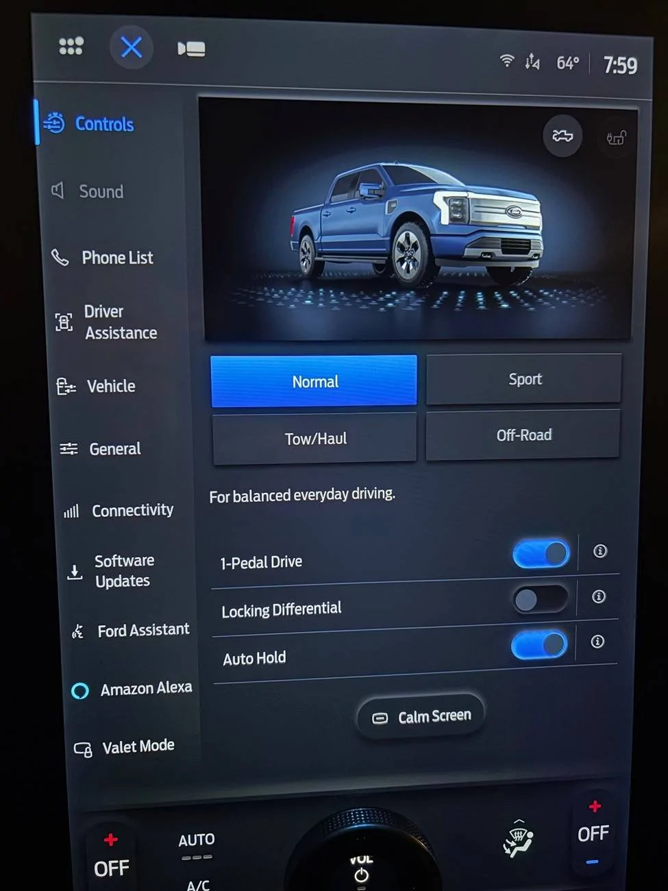 Ford F-150 Lightning Driver Profiles and Settings in menu menu