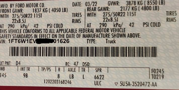Ford F-150 Lightning Need help identifying my 2022 Lariat as a Mannequin for 42/42 due to warranty issue Build sticker redacted VIN