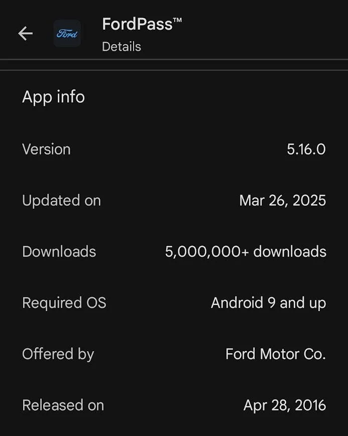 Ford F-150 Lightning FordPass 5.16.0 available in the Play Store for Android 1744052279430-s