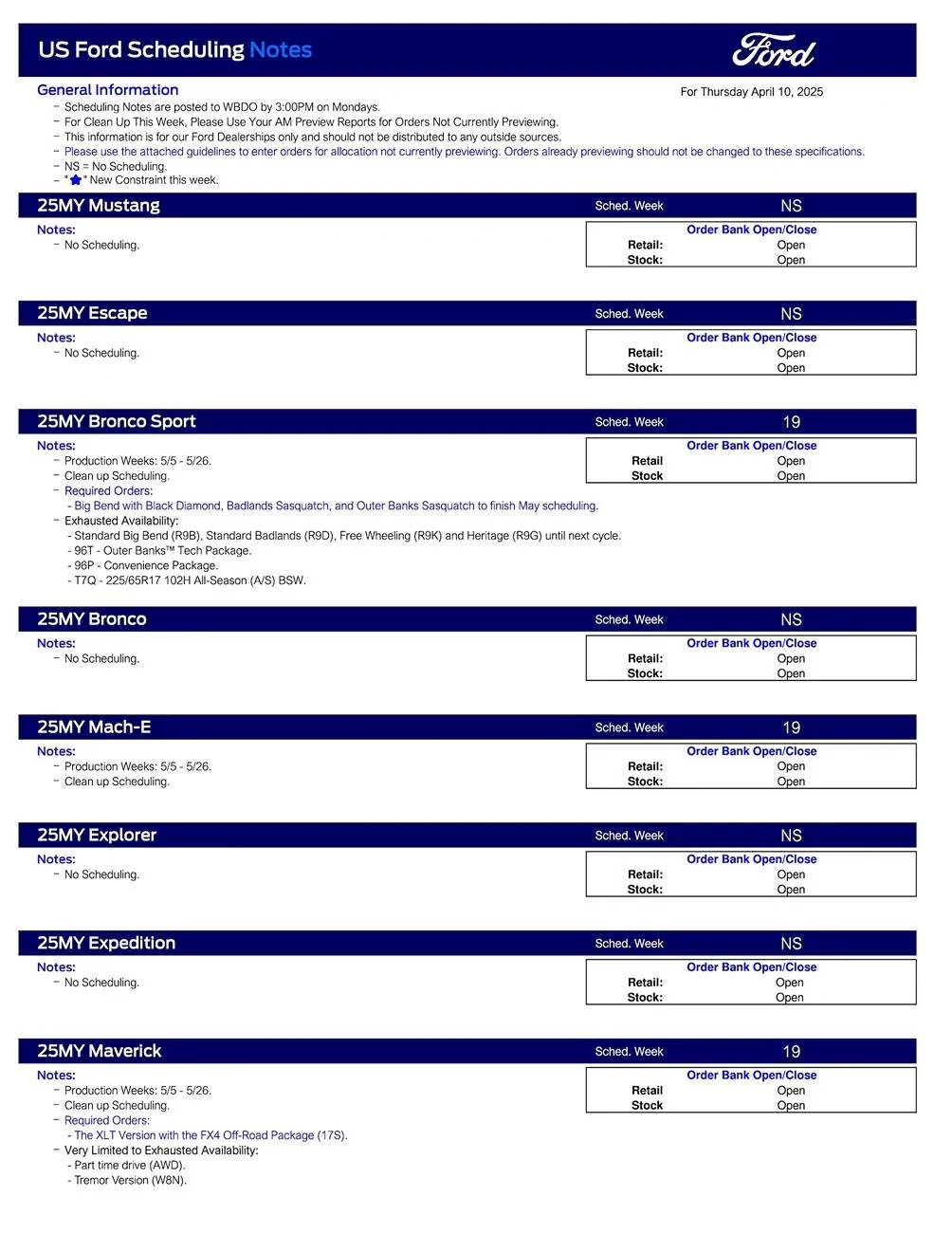 Ford F-150 Lightning 2025 F-150 Lightning Scheduling This Week (4/10/25) for Production Weeks 5/12 - 5/26 US Ford Scheduling Notes - 4.08.25-1