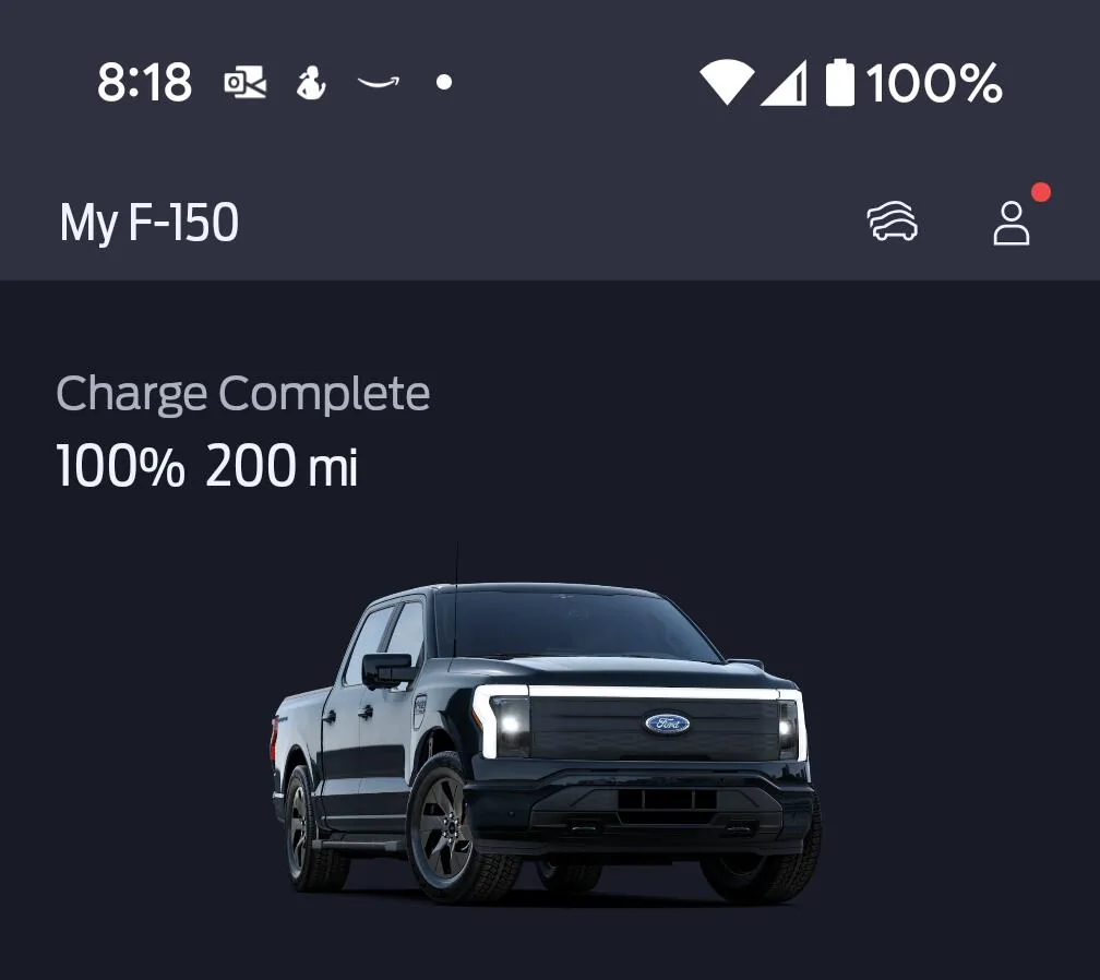 Ford F-150 Lightning ER showing 200 Miles at 100%? Screenshot_20250411-081832