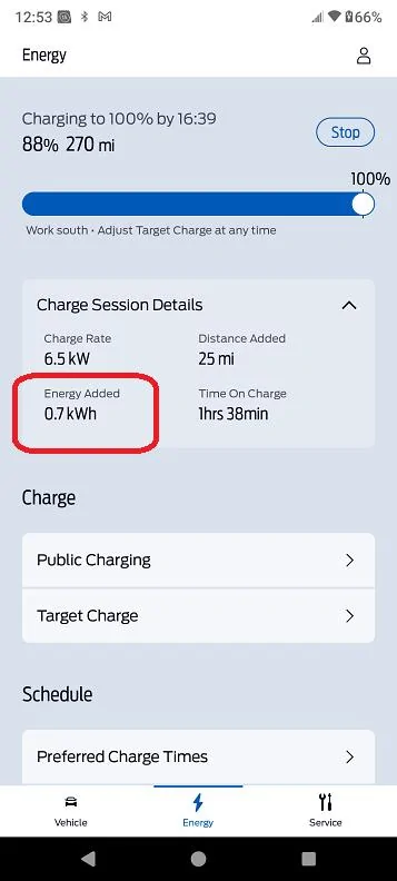 Ford F-150 Lightning Energy Added display wrong in FordPass? Energy added error